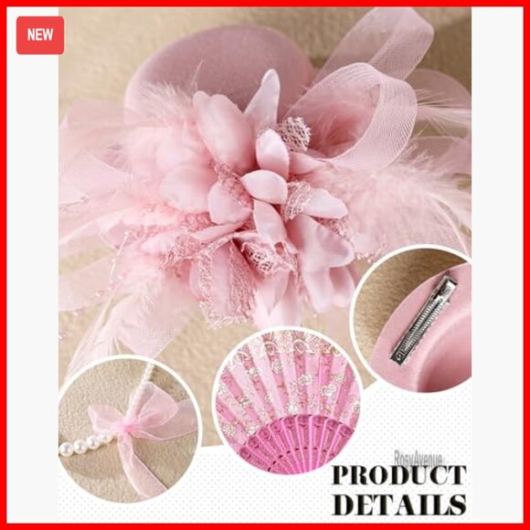 5-Piece Tea Party Set with Top Hat, Gloves, Jewelry, and Fan main image 5